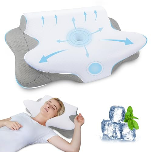 SAHEYER Almohada Cervical Ergonómica, 2 en 1 Almohada Ortopédica para Soporte de Cabeza/Cuello/Hombro, Almohada Espuma de Memoria para Dormir de Lado, Espalda y Estómago