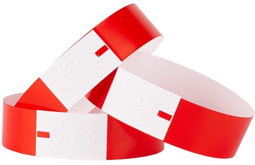 SOFPLATE 300 Stück Paper Wristbands Festival Armbänder Partybänder Eintrittsbänder Rot Event Armband wasserdichte Leichte Event Identifikationsarmbänder Für Vergnügungsparks Clubs Konzerte