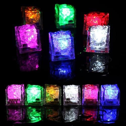 Tashace Glow Ice Cubes for Drinks Liquid Activated Light Up Ice Cubes Waterproof Light Up Bath Cubes for Champagne Tower bar Club Wine Wedding Party Decoration(Slow flash,48 PACK)