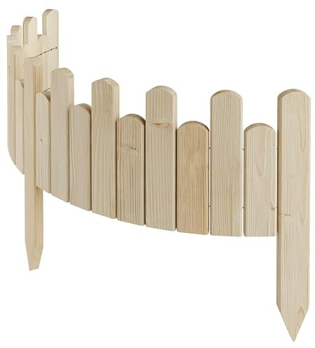 Floranica Beeteinfassung Rasenkante Höhe 20 cm unbehandelt 100 cm lang Flexibler Gartenzaun Holz Rollzaun Steckzaun Holzzaun Palisade Mähkante Rollborder