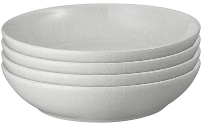 Denby - Dove Grey Set of 4 Pasta Bowls - 1050ml Capacity - Dishwasher Safe Ceramic Crockery - Glazed Bowl Set for Dinner & Lunch - Pasta Dishes for Rice, Noodles - Chip & Crack Resistant Stoneware