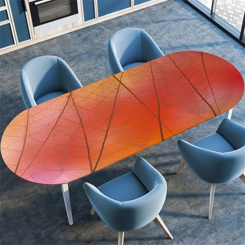 Highdi 3D Mantel Oval con Bordes Elástica, Mantel Mesa Oval Ajustable y Antimanchas Protector de Mesas Oval para Jardín Exterior Comedor Cocina (Motivo Hoja 5,107x152cm)