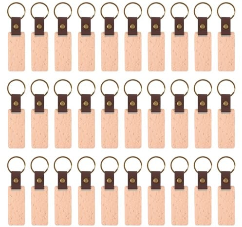 VIDETOL Lot de 30 porte-clés en bois, 11,2 x 2,7 cm, vierges, pour décoration, peinture et bricolage