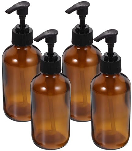 CLISPEED Flacons à Pompe en Verre 250Ml Lot de 4 pour Gel Bain Shampooing Lotion Voyage Réutilisables Marron Distributeurs Cosmétiques