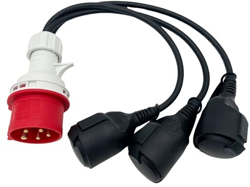 SOLARTRONICS CEE Adapter 400V Stecker 16A auf 3X Schuko Kupplung – Stromverteiler 230V Steckdosen Verlängerung Baustrom