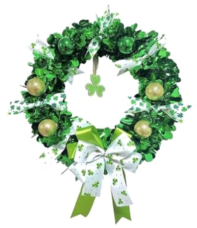 Bosiyrggrl Wreath Green Shamrock Outdoor Wreath Front Door Wreath for Patty 'S Day Decoration