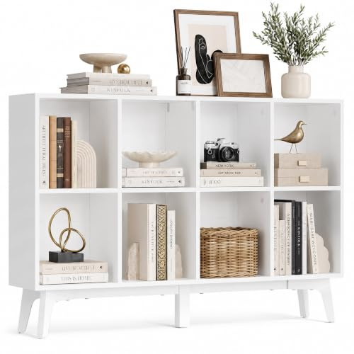 VASAGLE MAEZO Kollektion - Bücherregal, Standregal 8 Fächer, Würfelregal, Aufbewahrungsregal für Wohnzimmer, Homeoffice, Esszimmer, 24 x 119,6 x 77 cm, wolkenweiß LBC193WB01