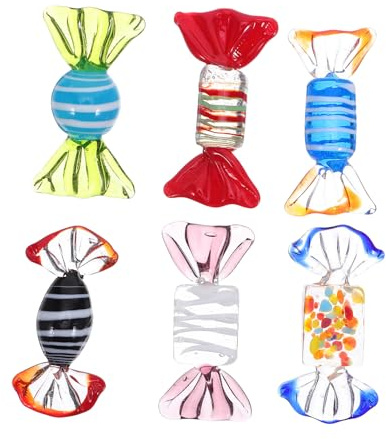 Zerodeko 6Pcs Murano Glass Candy Ornaments Handmade Colorful Sweets for Wedding Christmas Tree Holiday Decoration Tabletop Art Craft Display