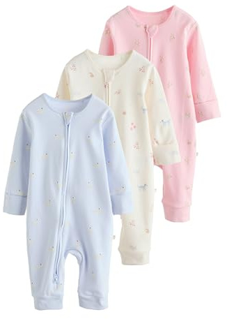 NEXT Baby Mädchen Baby-Schlafanzüge mit Zwei-Wege-Reißverschluss, 3er-Pack