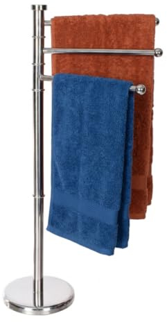 Piantana Portasciugamani da Terra in Acciaio con 3 Bracci Rotanti - Porta Salviette Bagno Salvaspazio Stabile e Antiruggine - Design Moderno in Argento Satinato 87x37x22 cm