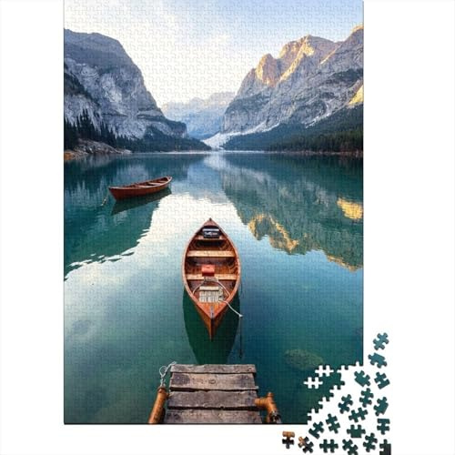 Mountain Lake Row Boat View 1000 Piece Jigsaw Puzzle Paper For Adults