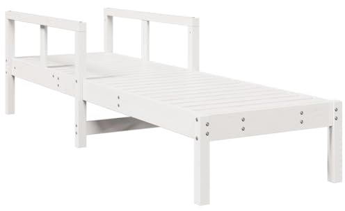 Heofavd Lettino da giardino bianco in legno massello di pino, con schienale regolabile, 199,5 x 62 x 55 cm, per giardino, balcone e piscina