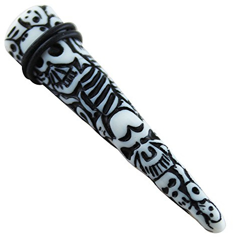 Monster Piercing 1/2 Zoll - 12MM Tribal Skull Carving weißen Acryl direkt Kegel Expander Bahre Ohrstecker Piercing