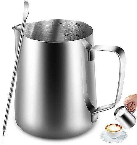 Anpro Pot à Lait 350ml - Pot à lait en Acier Inoxydable avec Mesure Mark pour Faire Mousse Le Lait,des Capuccinos, Boisson