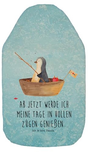 Mr. & Mrs. Panda Wärmflasche Pinguin Angelboot - Geschenk, Körnerkissen, Bettflasche, Neustart, Wärmekissen, Pinguine, Angeln, Wärmflaschenbezug,