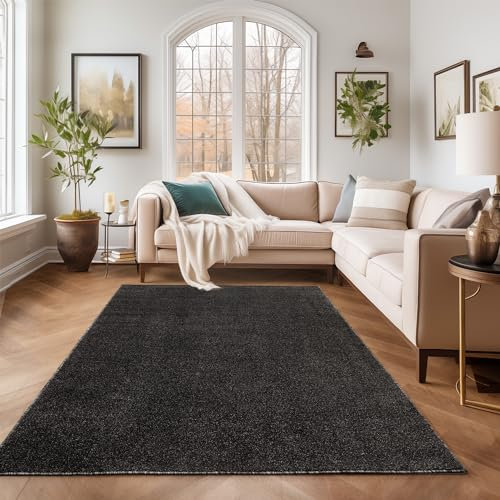 SIMPEX Kurzflor Teppich Wohnzimmer Schlafzimmer Läufer Flur Esszimmer Küchenteppich Einfarbig Modernes Design 11 mm Florhöhe Flauschig Kuschelweich, Anthrazit, 120 x 170 cm