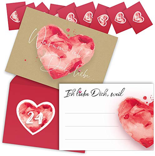 beriluDesign Adventskalender mit 24 Karten - Ich Liebe Dich, Weil für Paare, Verliebte, Liebespaar