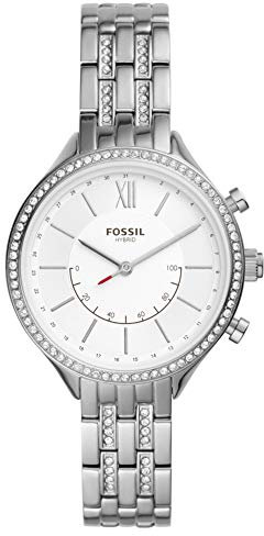 Fossil - Suitor - Reloj Inteligente híbrido con Correa de Acero Inoxidable en Tono Plateado para Mujer BQT5000