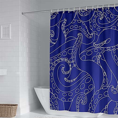 FANSU Rideau de Douche Tissu Lavable, Polyester Rideaux de Salle de Bain Facile à Nettoyer avec 12 Crochets Résistant à l'eau Décor À La Maison Accessoires (Bleu Marin,180x200cm)