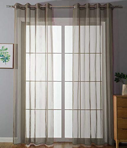 2er-Pack Ösen Gardinen Transparent Vorhang Set Wohnzimmer Voile Ösenvorhang Bleibandabschluß HxB 225x140 cm Nougat, 203322