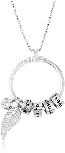 MyNameNecklace MYKA - Personalisierte Linda Kreisanhänger-Kette mit Blatt und Beads - Graviert Name Schmuck Geschenk für Damen - Mutter - Freundin