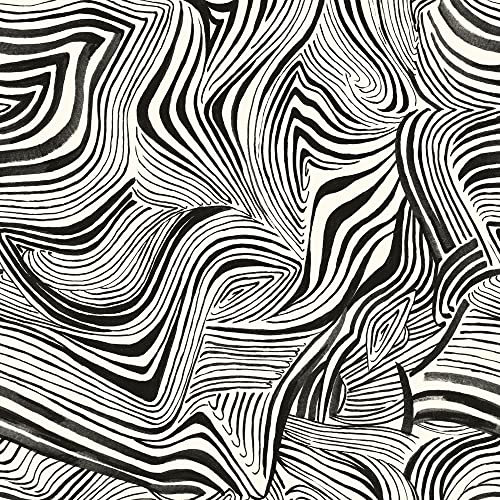 Tempaper x Novogratz Waverly White & Black Zebra Marble Removable Peel and Stick Wallpaper, 20.5 in X 16.5 ft, Made in The USA