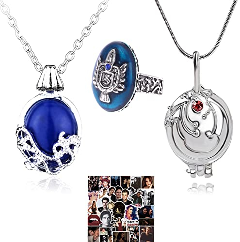 HJYZY 13 Stück Vampire Diaries Schmuck Aufkleber Daywalking Katherine Sapphire Elena Gilbert Eröffnung Eisenkraut Medaillon Anhänger Halskette Stefan Inspired Family Signet Crest Daylight Ring