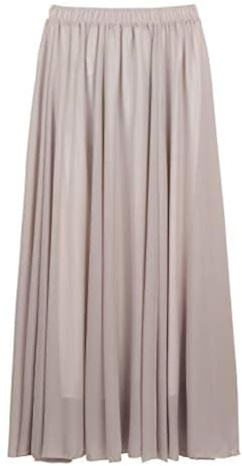 CAMILIFE Jupe Longue en Mousseline de Soie pour Femme Jupe Maxi Longueur de Jupe 100cm Taille XS-M Uni Gris Clair