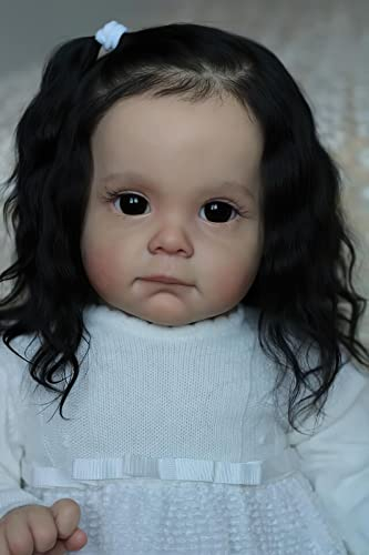 MineeQu 60CM Lebensechte riesige Größe Sanfte Berührung Wiedergeborene Babypuppen mit verwurzelten schwarzen Haaren detaillierte Malerei realistische Neugeborene Prinzessin Kleinkind Geschenkset