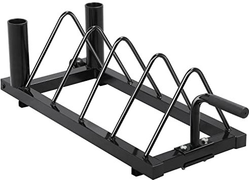 costoffs Horizontal Plate Storage Holder - Olympic Bar Rack Barbell Bumper with Multilevel Slots, Rolling Wheels for Home/Gym