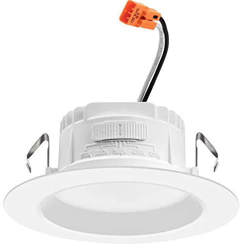 Juno 4 Inch LED Recessed Lighting, RetroBasics Series LED Downlight Trim Kit, Regressed 4 Ceiling Light with 5-in-1 Switchable White Color, 625 Lumens, Baffle Trim, Matte White