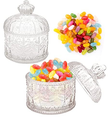 2 Stück Kristallglas Mit Deckel, Vorratsbehälter Glas mit Deckel Transparent Zuckerdose aus Glas Süßigkeiten Glas mit Deckel Glasbehälter Deko Snacks Vorratsbehälter Süßigkeiten Glas Für Bonbonbuffet