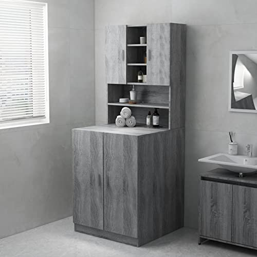 Yongdu Waschmaschinenschrank, Waschmaschinenregal, Toilettenregal, Waschmaschine Trockner Schrank, Waschmaschinen überschrank, Grau Sonoma 71x71,5x91,5 cm