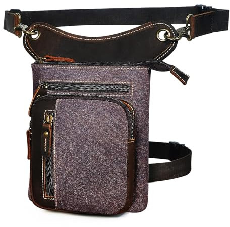 Herren Canvas + Leder Motorrad Reiten Tasche Beinbeutel Beintasche Außenbeintasche Hüfttasche Drop Leg Tasche FB211-6 (X-211-11-Kaffee)