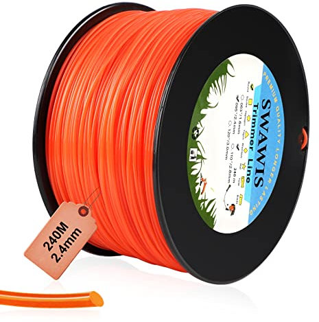 SWAWIS Trimmerfaden Ersatzfaden Rasentrimmer 2,4mm/240M Rasen Mähfaden Ersatz-Trimmer Leine Nylonfaden Motorsense Trimmerschnur für Weed Grass Yard oder Garden, Orangerot