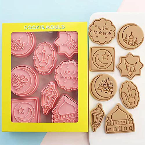 8 Stück Eid Mubarak Ausstechformen Set, Muslimischen Cookie Cutter Ramadan Dekoration 3D Eid Mubarak Plätzchen Ausstecher Set DIY Kuchen Back Werkzeuge Fondant Kuchen Form Party Decor