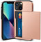 ACOCOBUY Compatible with iPhone 13 Mini Case with Card Holder Shockproof Protective Dual Layer Hidden Sliding Card Slot Heavy Duty Wallet Phone Cover Armor Back Shell 5.4 inch for Women Men Rose Gold