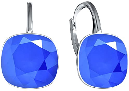 Damen Hängen Ohrringe Silber 925 mit Marken Kristalle Zirkonia - Schmuck Echt Silberne Hängende Ohrhanger für Frauen und Mädchen - Hängeohrringe Ideal Geschenk (Royal Blue)