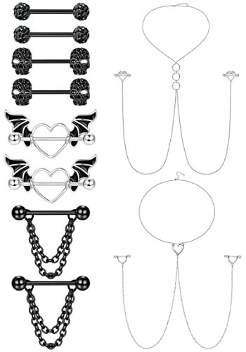 Kakonia 14G Nippelpiercing Schmuck für Damen Frauen 316L Edelstahl Unverlierbare Brustwarzenpiercing Zungenpiercing Barbell Hoop Nipple Piercing