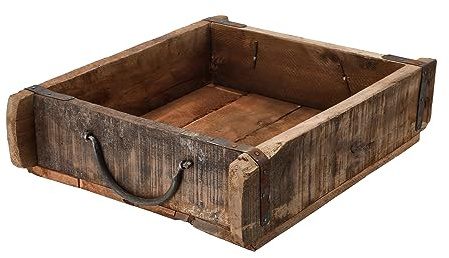 Spetebo Molde de ladrillo, caja de madera con accesorios de metal - Pequeño / 30 x 25 cm - Cuenco decorativo vintage en aspecto usado - Caja universal de decoración de mesa de madera reciclada antigua