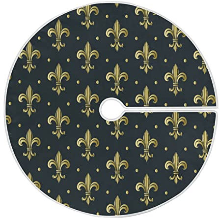 91cm/36Inch Weihnachtsbaumdecke Weihnachtsbaum Rock Weihnachtsbaum Deko Für Weihnachtsfeier Urlaub Heimdekorationen Fleur De Lis – Goldene Königliche Lilie