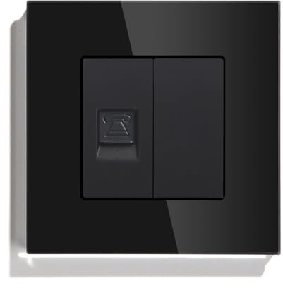 BSEED Wandsteckdose EU Standard 1/2 Einzelne Telefonsteckdose und 1/2 Blankes Panel Steckdose Glas Schwarz 86mm