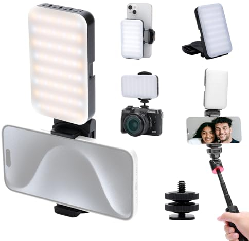 Newmowa Multifunctional Selfie Light - Portable With Phone Holder & Cold Shoe for Camera, 3 Light Modes, 2000mAh Rechargeable Video Light for TikTok/Makeup/Video Conference