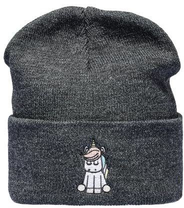 Baddery Strickmütze: Einhorn - Winter/Woll-Mütze/Kinder/Herren Damen Frauen Männer/Geschenk Freundin/Urban/Süß/Unicorn (Grau)