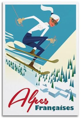 koanga Vintage-Poster, Alpes-Ski-Poster, dekoratives Gemälde, Leinwand-Wandposter und Kunstdruck, modernes Familienschlafzimmer-Dekor-Poster, 30 x 45 cm