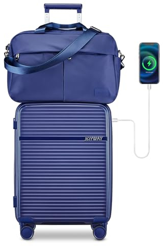 Joyway Gepäcksets 2 Teilig Hartschale Kofferset mit TSA-Schloss Der Expandierbar Trolley Koffer Enthält 1 Reisetasche Dunkelblau