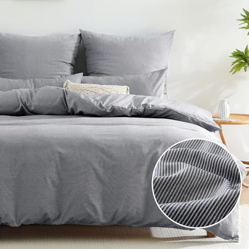SOULFUL Bettwäsche 200x200 Baumwolle Gestreift, 100% Gewaschene Baumwolle Dunkelblau Bettbezug Gestreift öKotex Zertifiziert Enthält 1 Bettbezug 200x200 und 2 Kissenbezüge 80x80