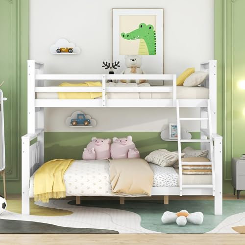 kubeier Kinderbett Etagenbett 90x200 und 140x200 mit Leiter und Sicherheitsgeländer, umbaubar in 2 getrennte Betten, Hochbett Weiß Holz Kiefer für Jungen & Mädchen, ohne Matratze