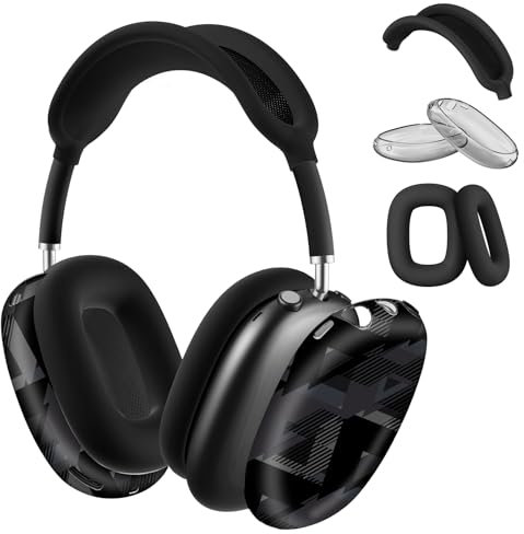 Youtec Kompatibel mit AirPods Max Kopfhörern, kratzfeste Ohrpolster-Hülle, Ohrmuschel-Abdeckung, Kopfband-Abdeckung für AirPods Max, Zubehör, weiche TPU-Schutzfolie für Apple AirPods Max, schwarze