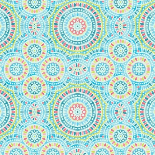 Vibrant Mosaic Wallpaper - Blue Green Pink - Flowers Floral Tile Effect Trendy Stylish - Paste The Wall Vinyl